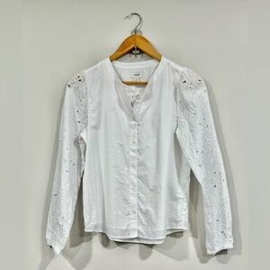 J. Crew White Eyelet Long Sleeve Button Down Shirt XS NWT